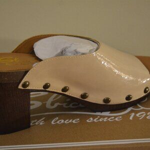 Sbicca Montrose Cream Leather Mule Clog Sandals – Size 10 – Open Toe Chunk Heel